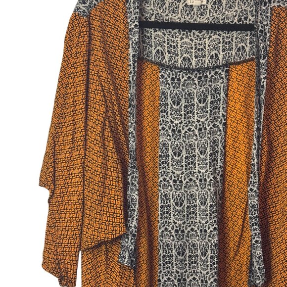 Fab'rik orange long patterned kimono-style open front cardigan size 1 - Picture 3 of 9